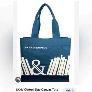 Barnes & Noble + rewrap collab teal canvas logo tote inside pockets 14.5 x 13in